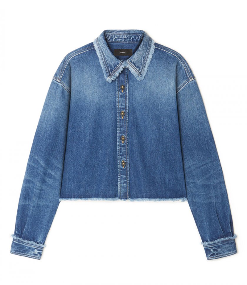 JUST IN - FRINGED CROPPED DENIM SHIRT