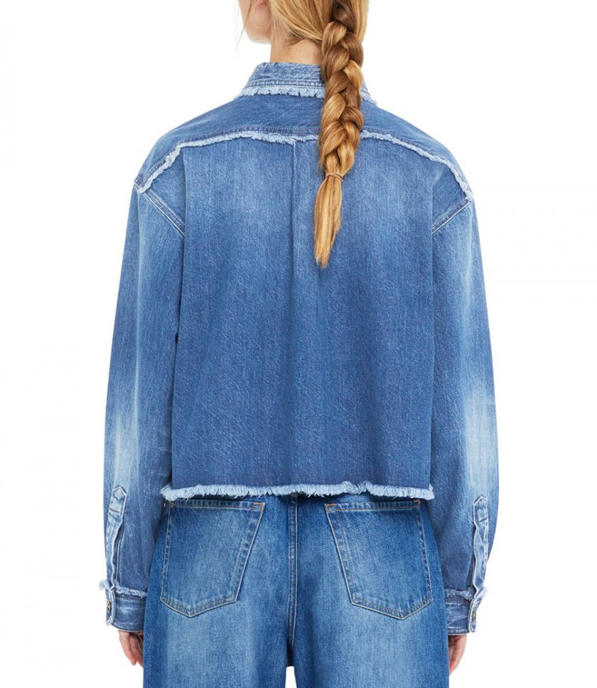 FRINGED CROPPED DENIM SHIRT