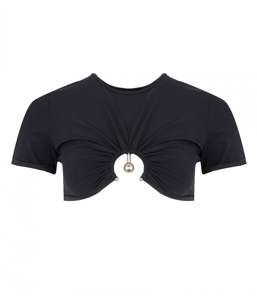 JUST IN - RUCHED ORBIT CROP SWIM TEE