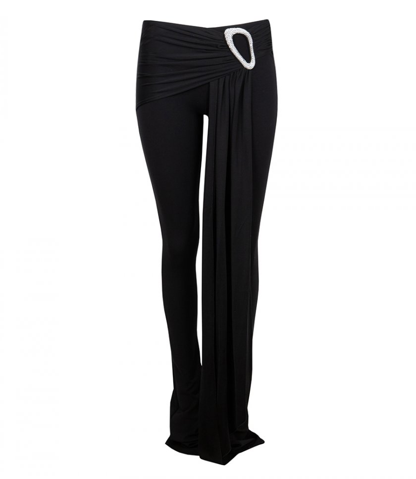 JUST IN - CRYSTAL BUCKLE EMBR & DRAPE OVERLAY TROUSERS