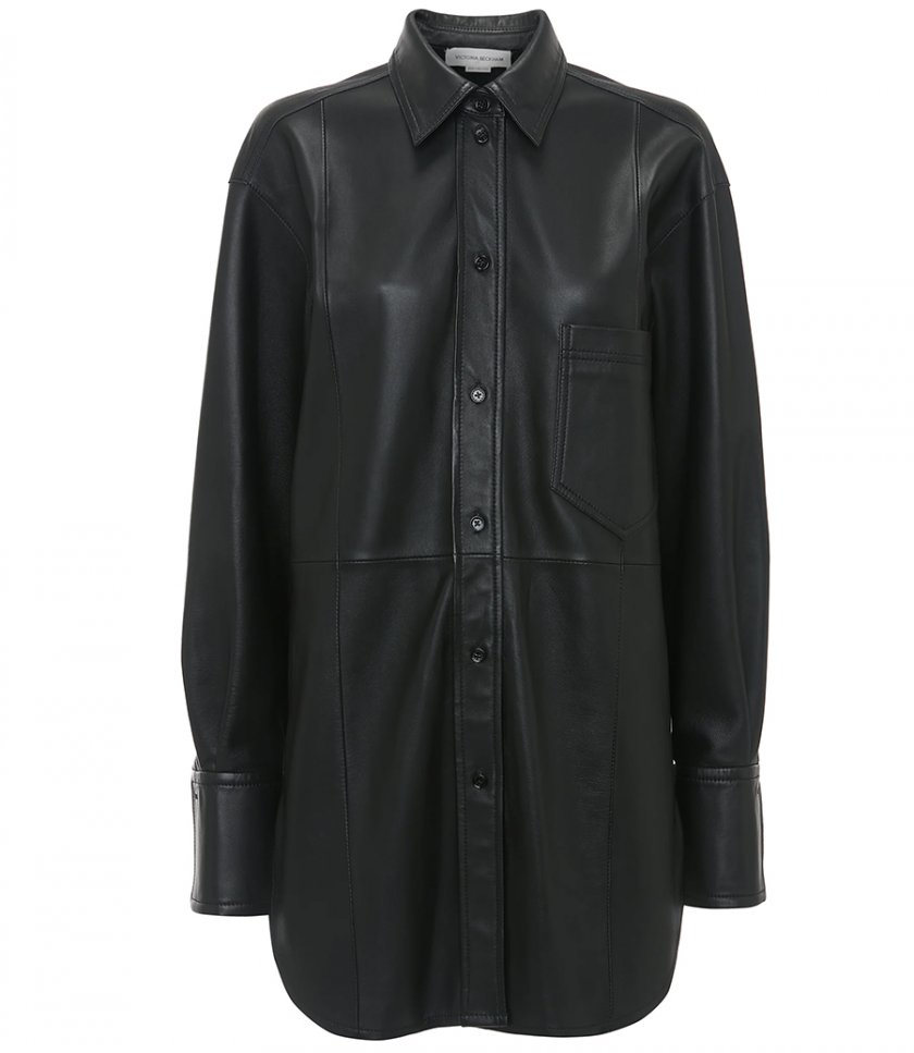 SHIRTS - OVERSIZED MENS SHIRT IN SOFT BLACK LEATHER