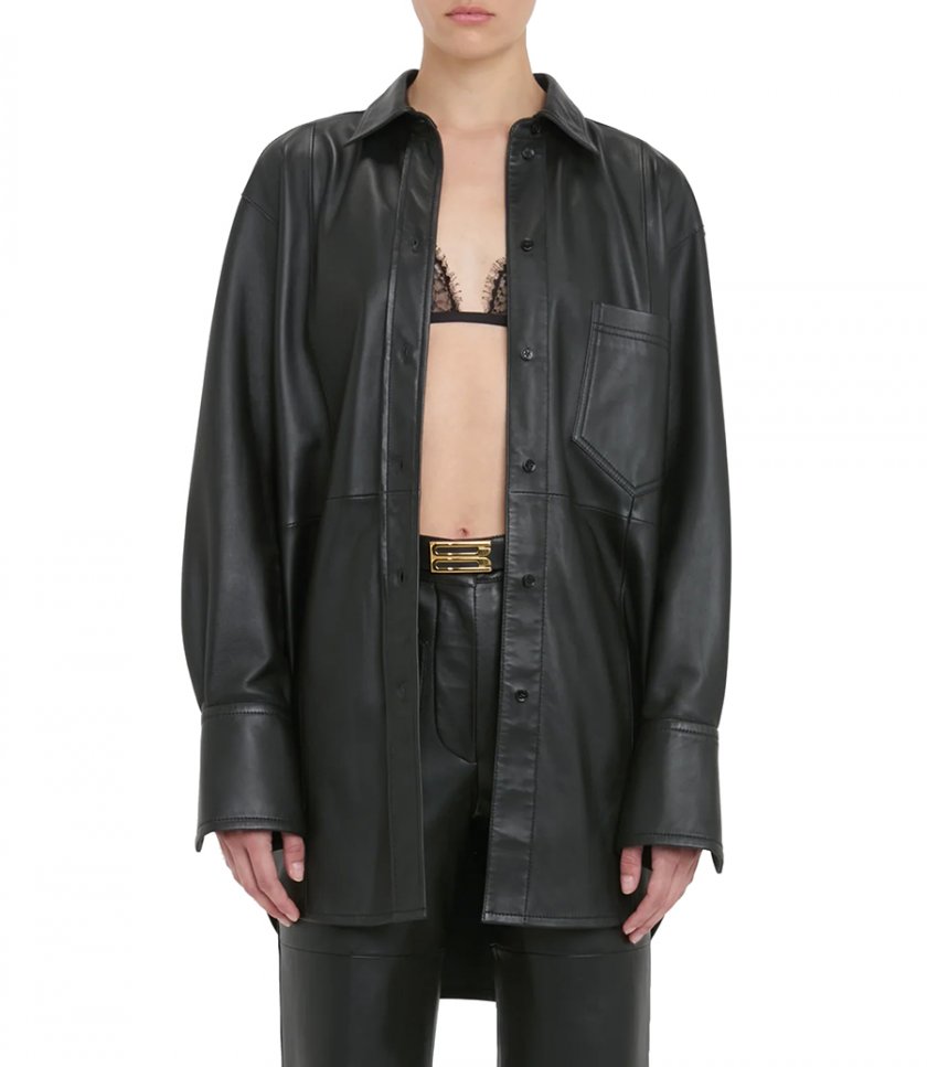 OVERSIZED MENS SHIRT IN SOFT BLACK LEATHER