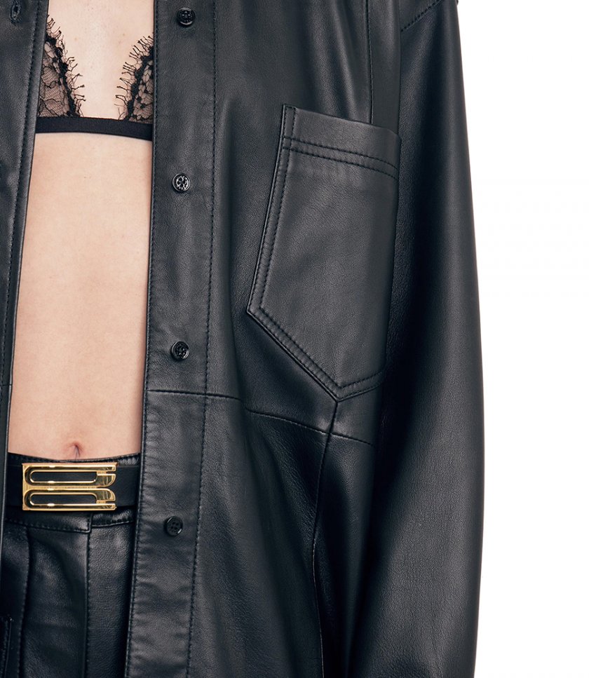 OVERSIZED MENS SHIRT IN SOFT BLACK LEATHER