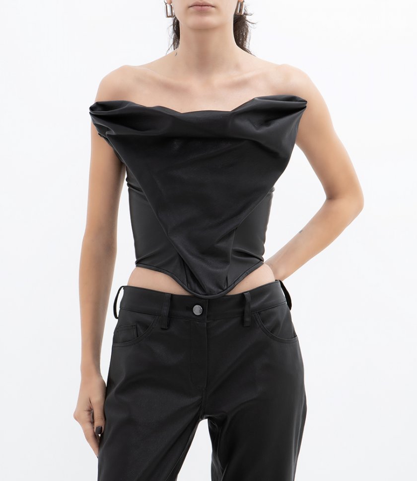 DRAPED STRAPLESS LEATHER CORSET