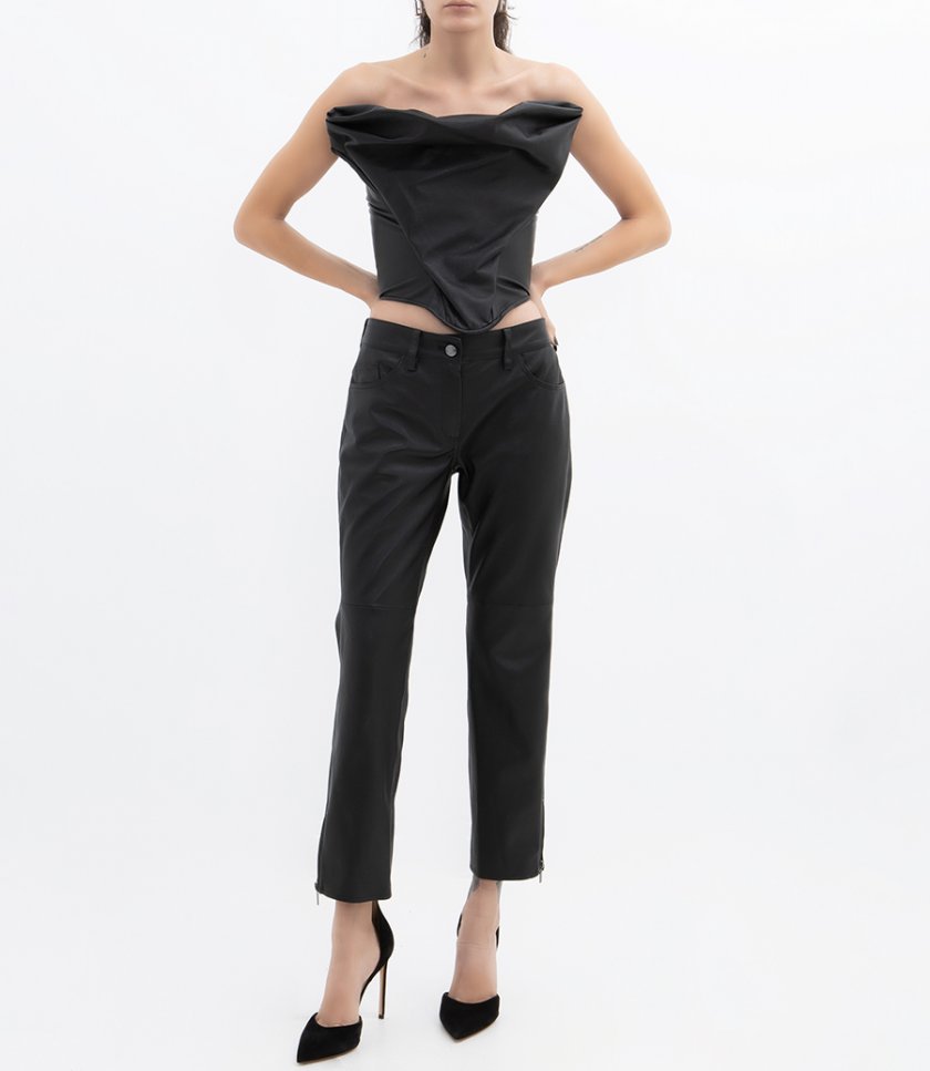 LOW WAIST CROPPED LEATHER PANTS