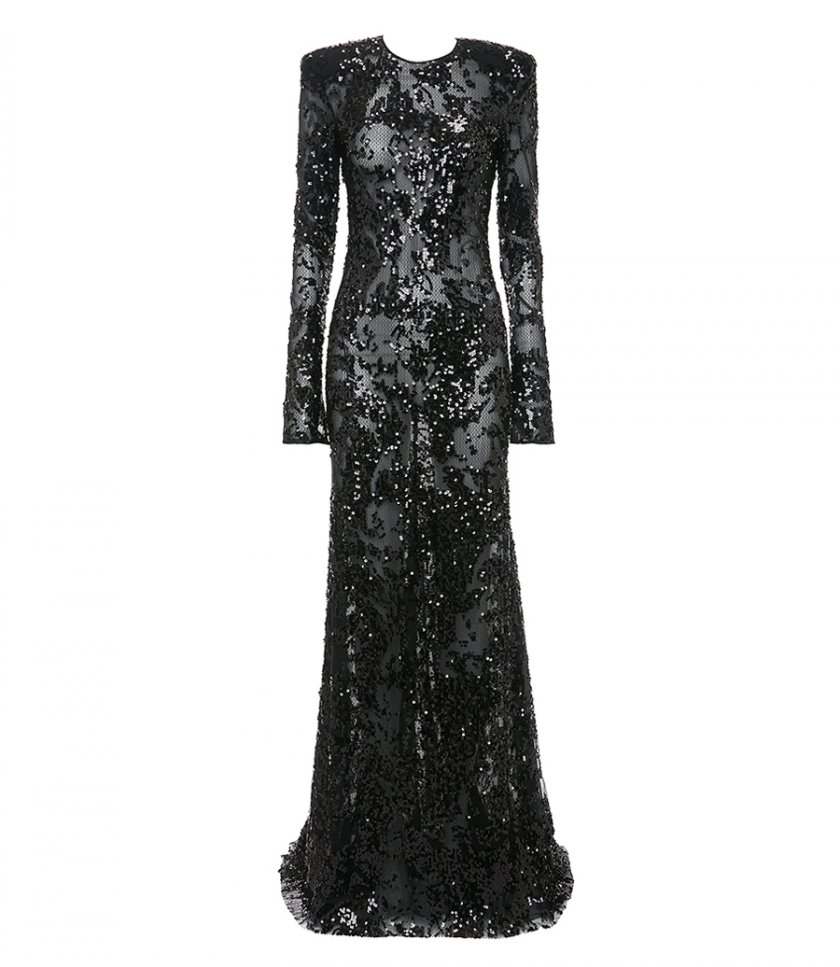 CLOTHES - LONG SLEEVE BACKLESS SEQUIN GOWN