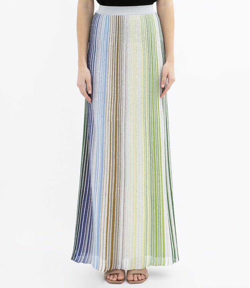 STRIPED PARTIAL LONG SKIRT WITH SEQUINS