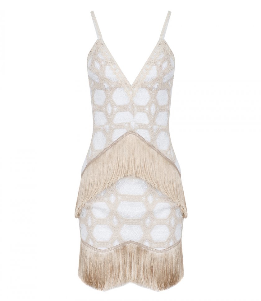 JUST IN - NATURAL CROCHET PLUNGE MINI DRESS