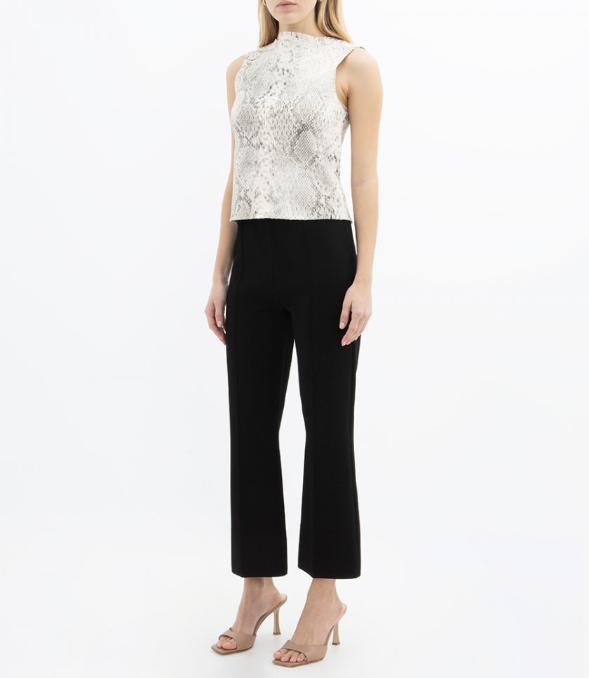 CROPPED FLARE PANT IN CREPE KNIT