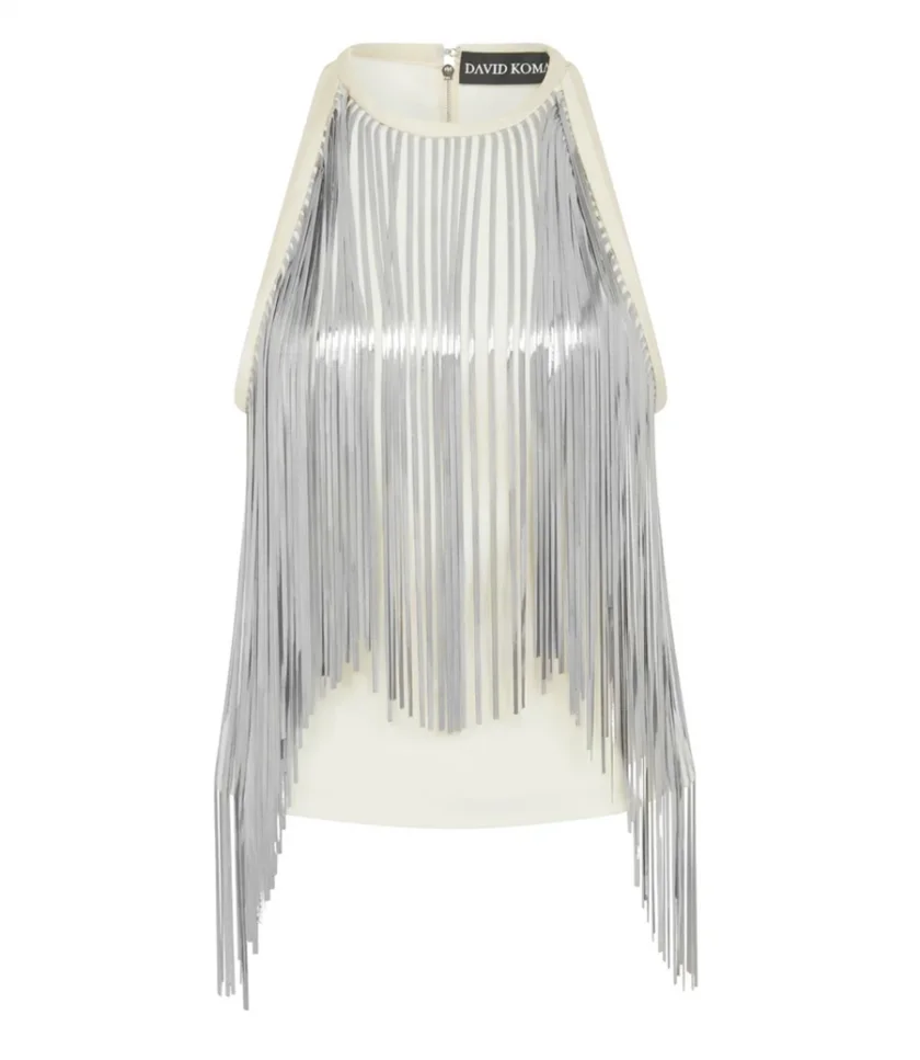 JUST IN - SILVER CHAIN FRINGE HALTER TOP