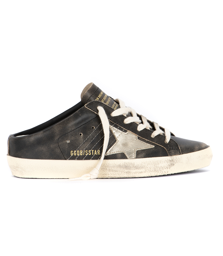 GOLDEN GOOSE  - BLACK PLATINUM SUPER-STAR SABOT