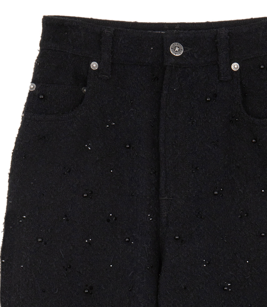 WOMEN’S PANTS WITH CRYSTAL AND STONE DECORATION