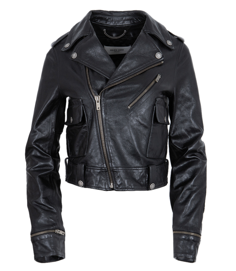 GOLDEN GOOSE  - WOMEN’S BLACK LEATHER BIKER JACKET WITH GLOSSY EFFECT