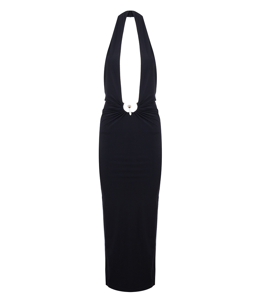 CHRISTOPHER ESBER - PIERCED ORBIT HALTER LYCRA DRESS