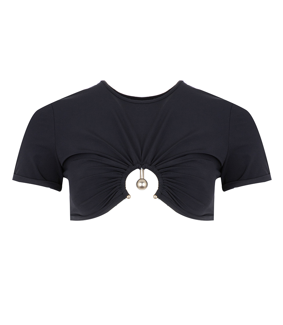 CHRISTOPHER ESBER - RUCHED ORBIT CROP SWIM TEE