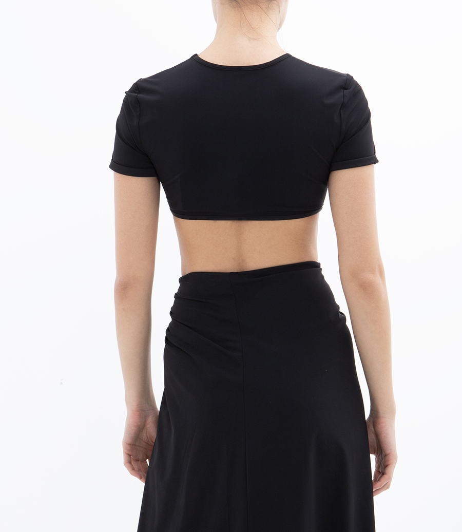 RUCHED ORBIT CROP SWIM TEE