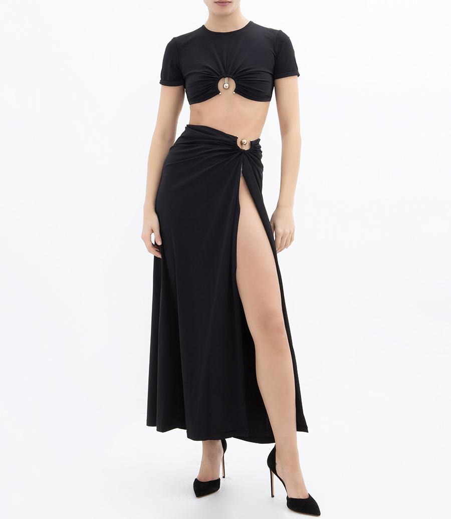 RUCHED ORBIT SPLIT SKIRT