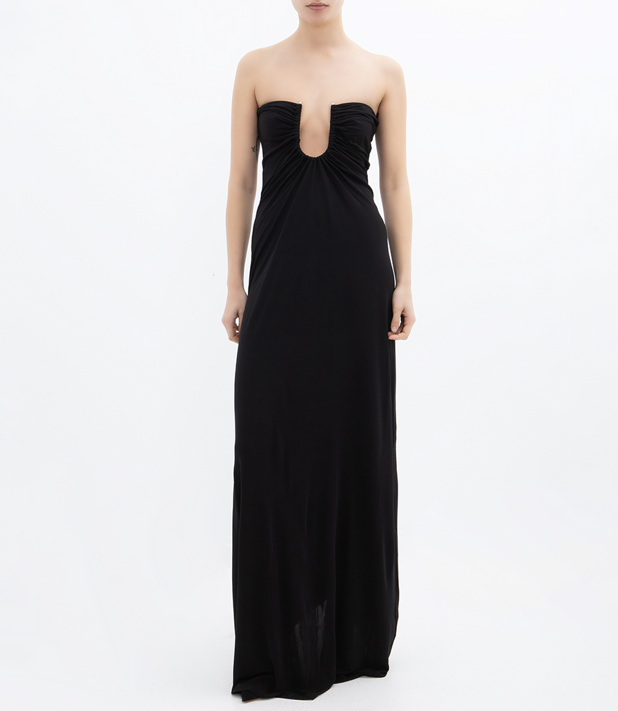 ARCED PALM STRAPLESS DRESS