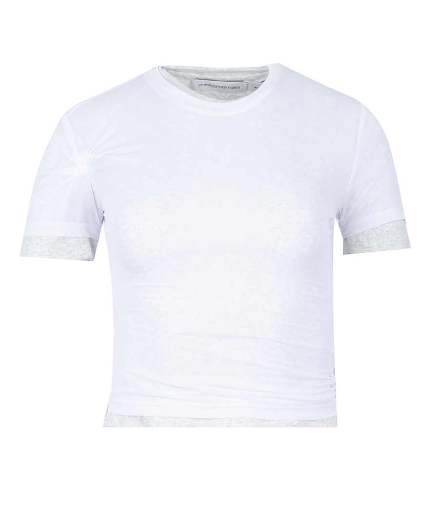 CHRISTOPHER ESBER - SHEER OVERLAY LOONPHOLE RIB TEE