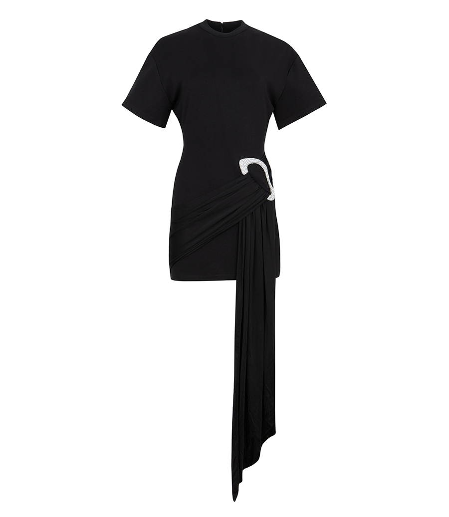 DAVID KOMA - CRYSTAL BUCKLE AND DRAPE DETAIL MINI DRESS