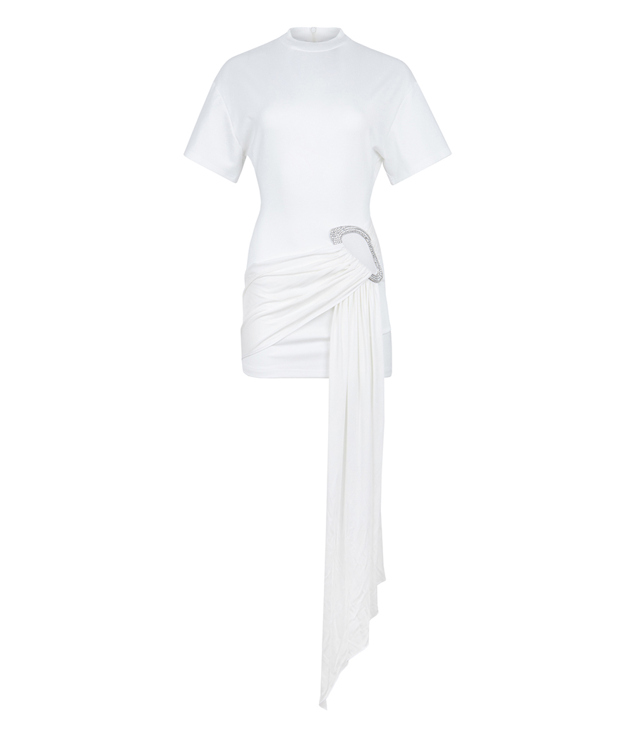 DAVID KOMA - CRYSTAL BUCKLE AND DRAPE DETAIL MINI DRESS