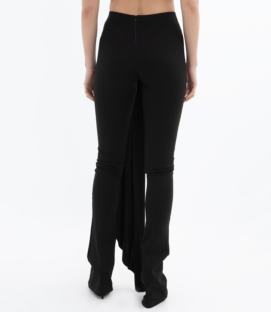 CRYSTAL BUCKLE EMBR & DRAPE OVERLAY TROUSERS