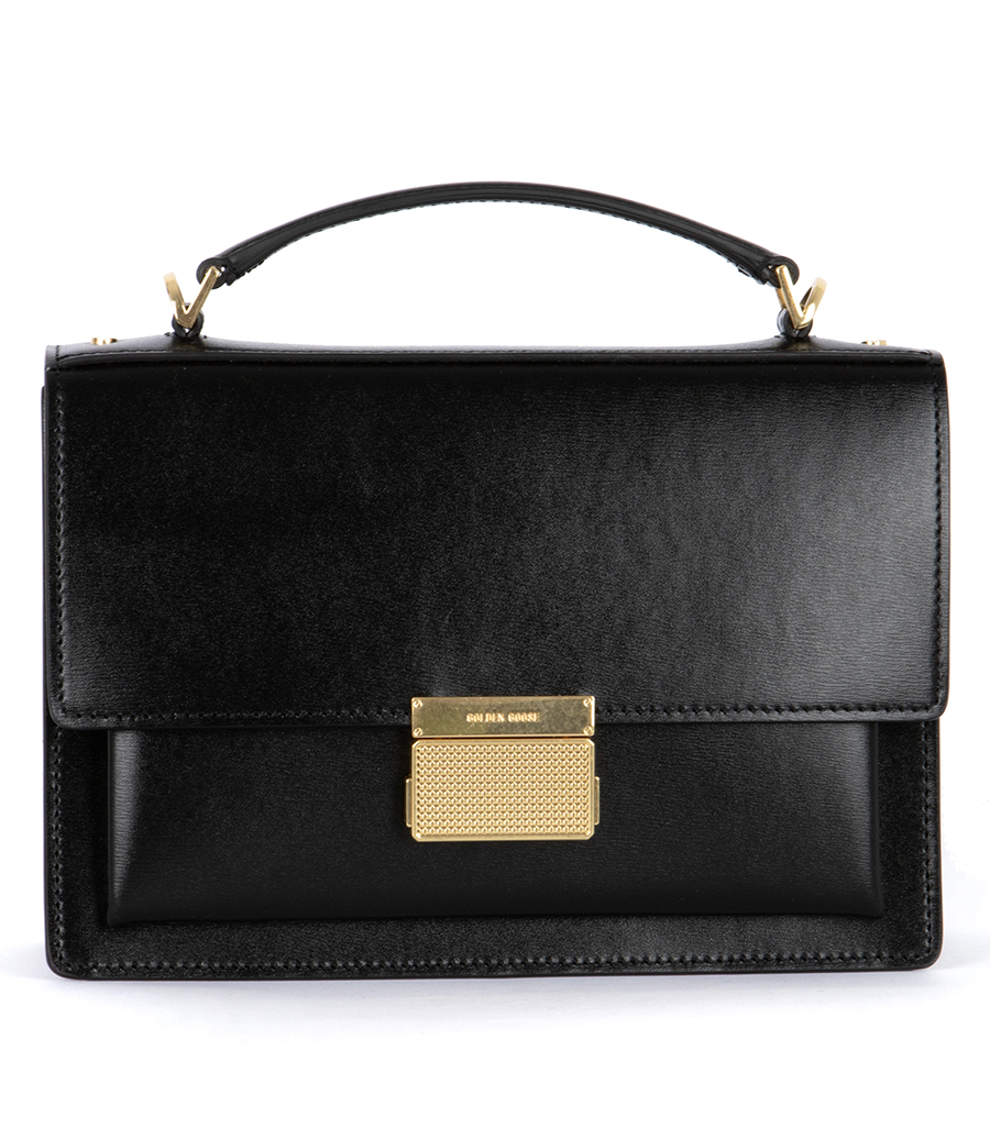 GOLDEN GOOSE  - VENEZIA BAG IN BLACK BOARDED LEATHER WITH GOLD DETAILS