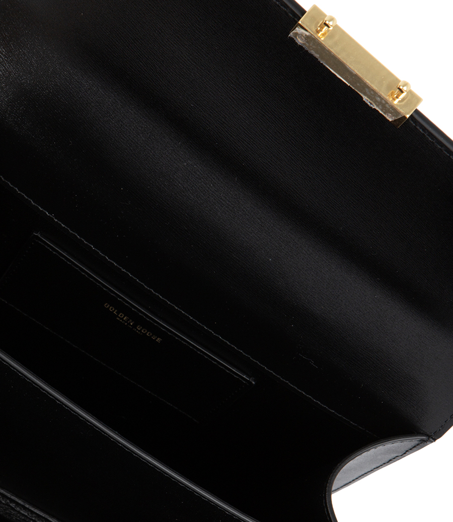 VENEZIA BAG IN BLACK BOARDED LEATHER WITH GOLD DETAILS