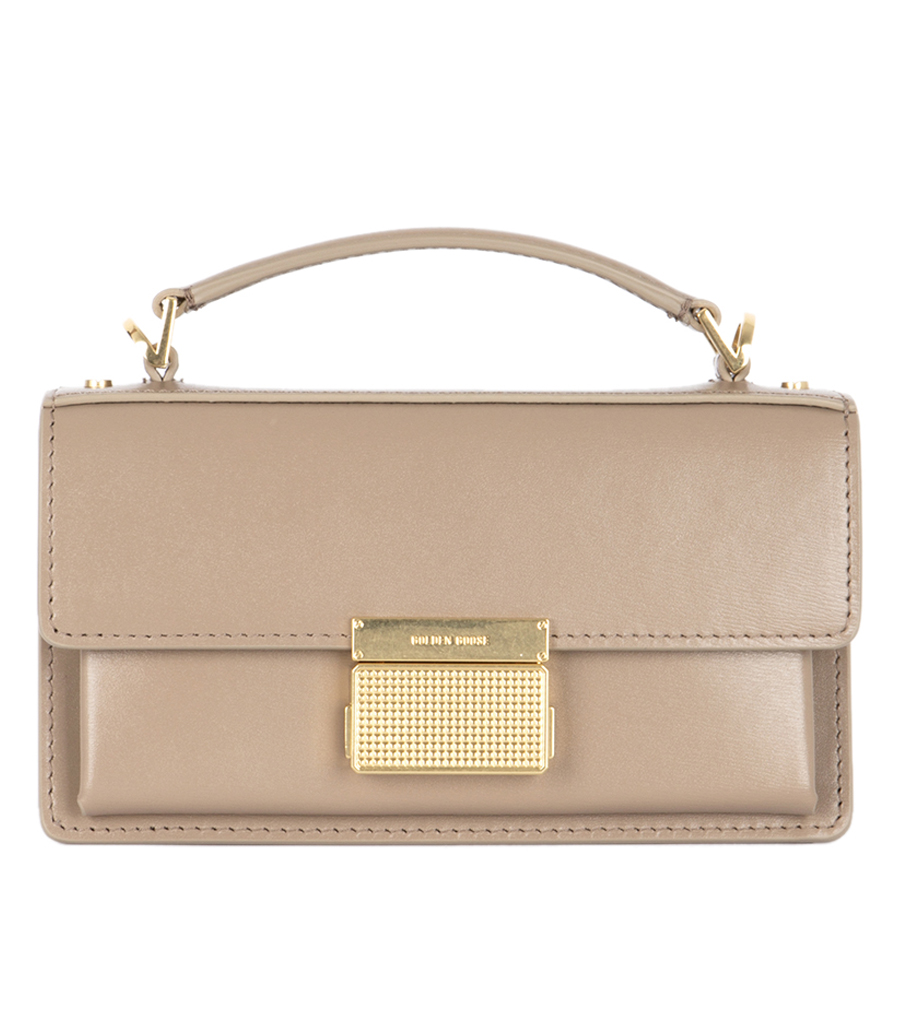 GOLDEN GOOSE  - SMALL VENEZIA BAG IN BEIGE BOARDED LEATHER WITH GOLD DETAILS