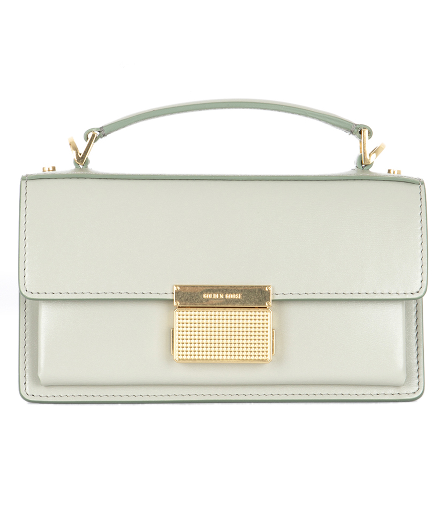 GOLDEN GOOSE  - SMALL VENEZIA BAG IN MINERAL-GRAY BOARDED LEATHER WITH GOLD DETAILS