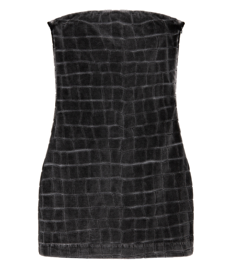 ALEXANDER WANG - CROCODILE JACQUARD VELOUR BANDEAU MINIDRESS