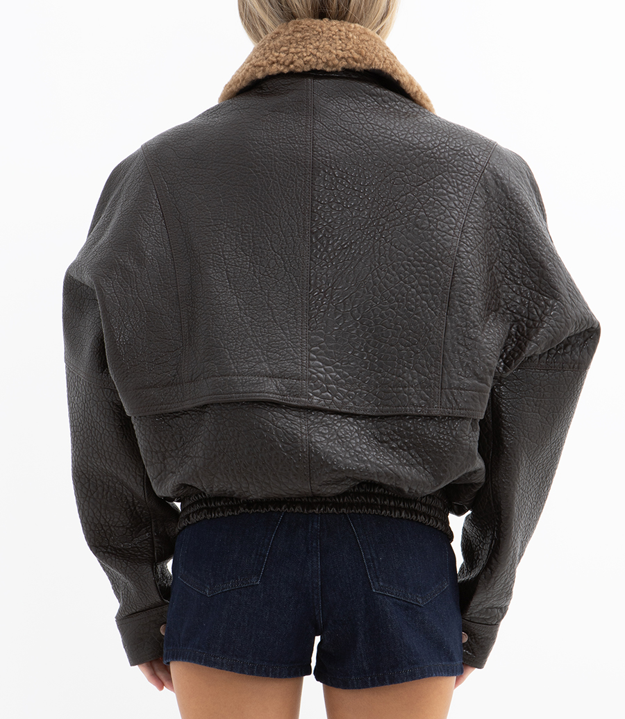 VINTAGE EMBOSSED LEATHER BOMBER JACKET