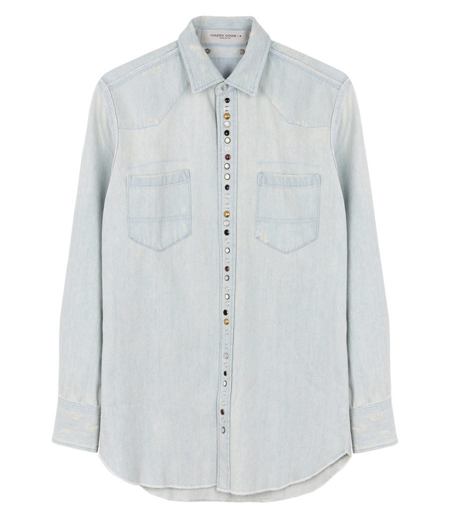 GOLDEN GOOSE  - MEN'S BLEACHED DENIM SHIRT WITH HAMMERED STUDS