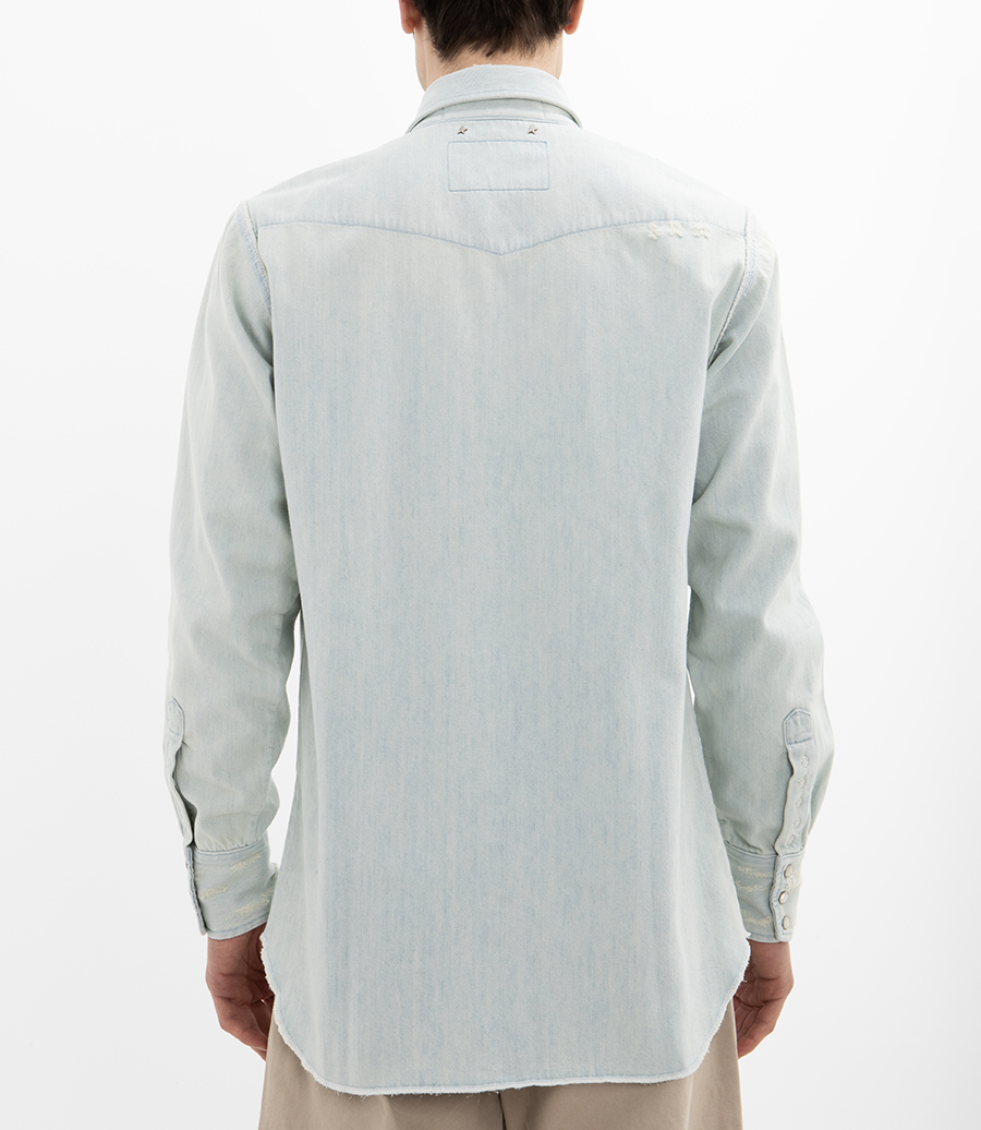 MEN'S BLEACHED DENIM SHIRT WITH HAMMERED STUDS