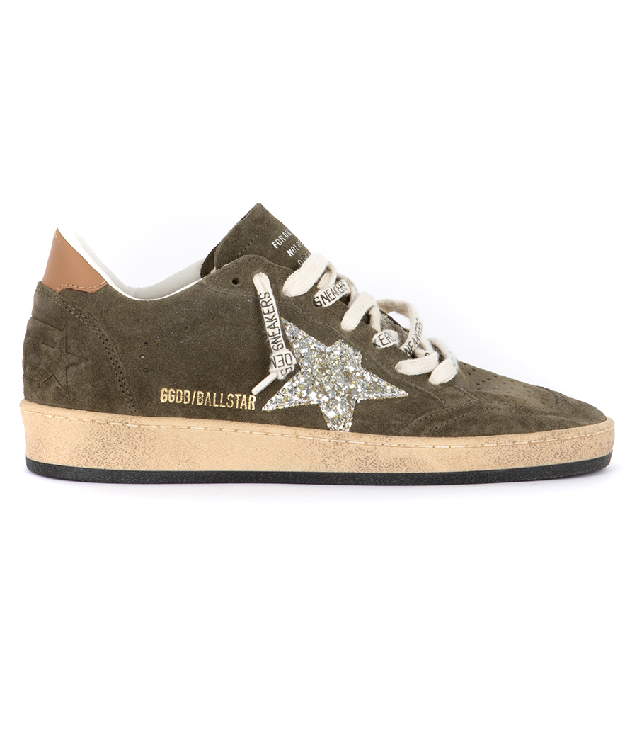 GOLDEN GOOSE  - OLIVE PLATINUM SUEDE BALL STAR