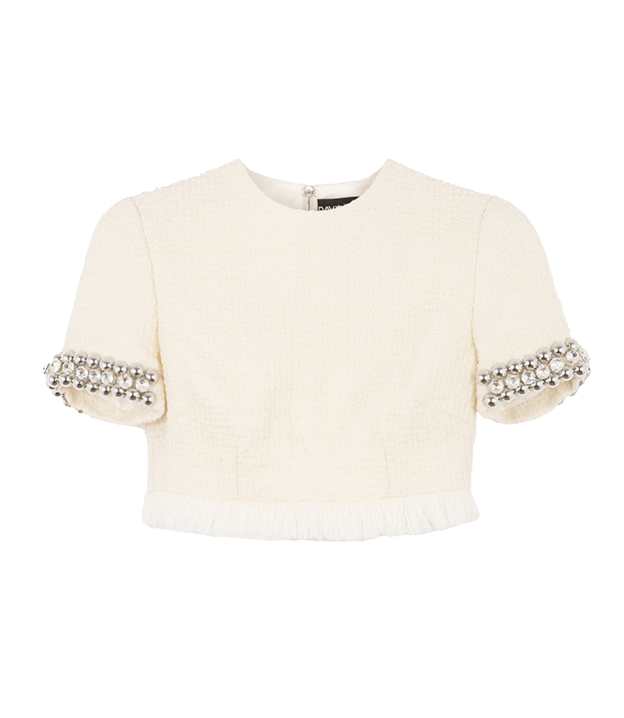 DAVID KOMA - BOUCLE AND CRYSTAL CHAIN CROP TOP