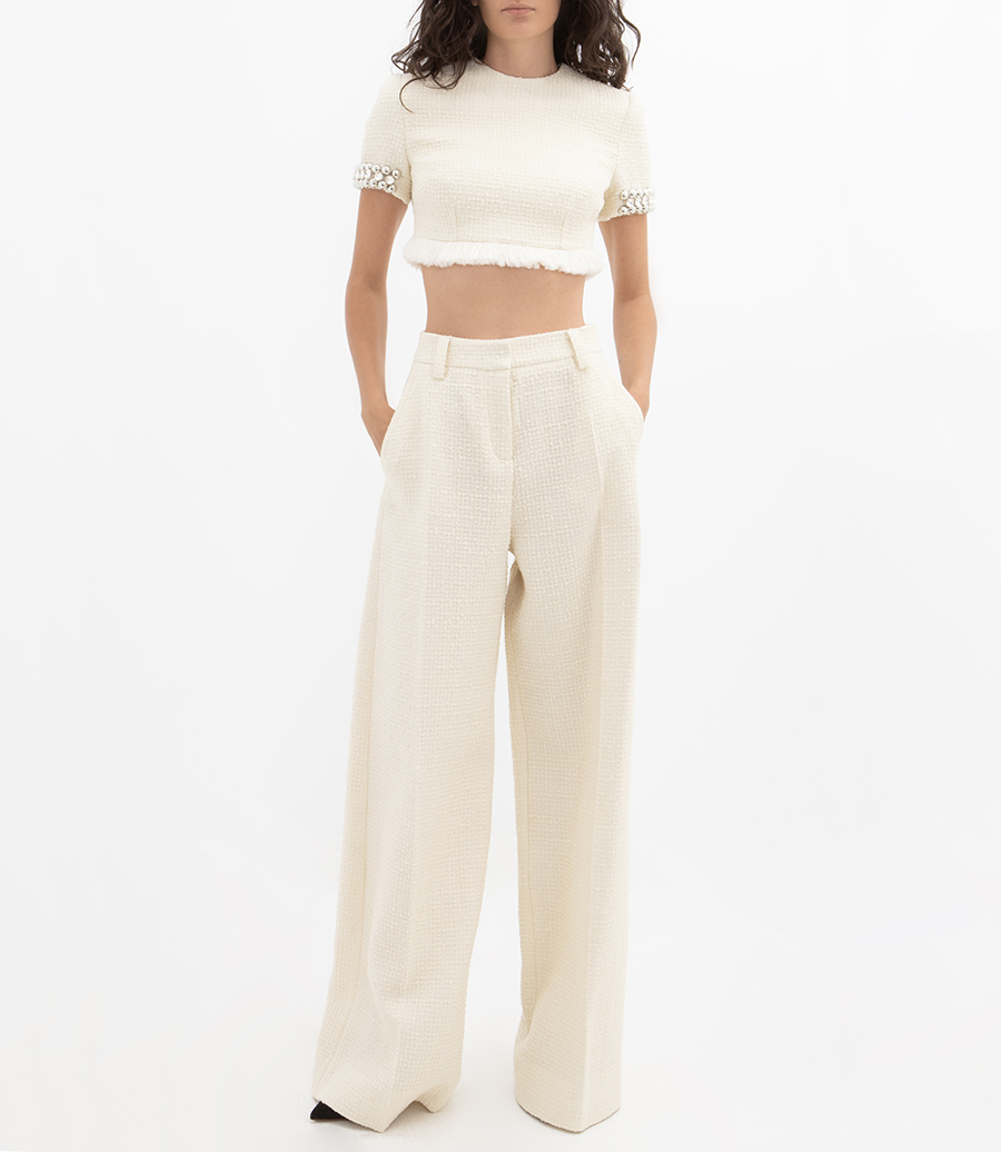 WIDE LEG TAILORED BOUCLE TROUSERS