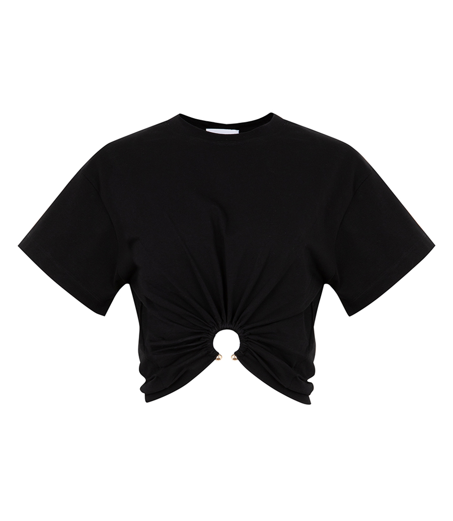 RABANNE - T-SHIRT WITH PIERCING SIGNATURE