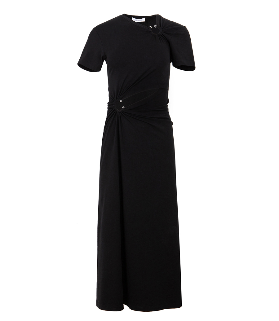 RABANNE - BLACK LONG PIERCING DRESS