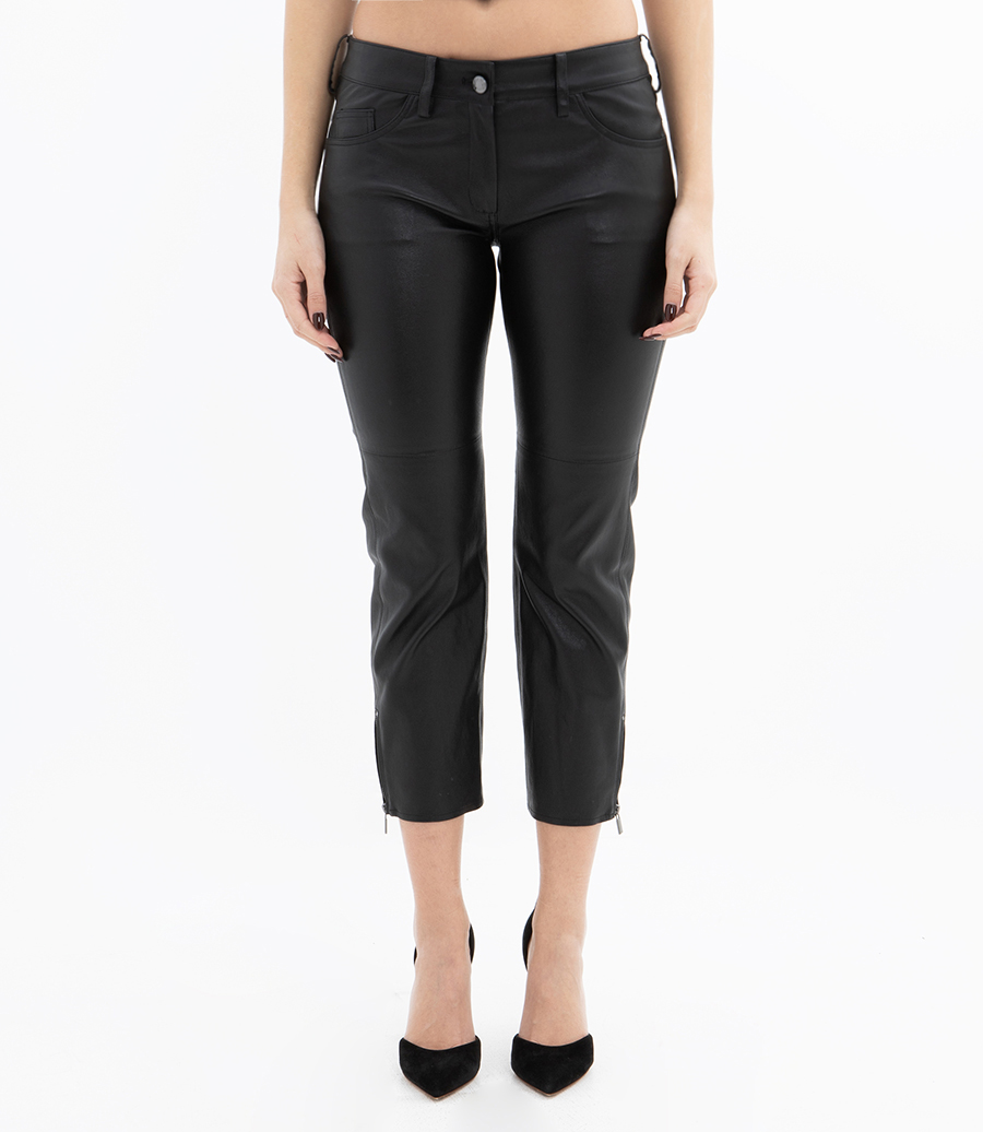 LOW WAIST CROPPED LEATHER PANTS