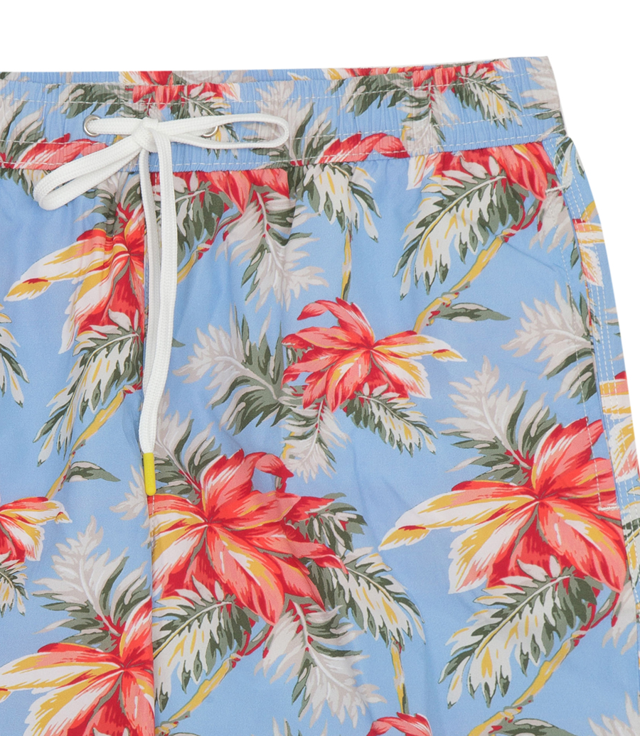 gold hibiscus print swim shorts